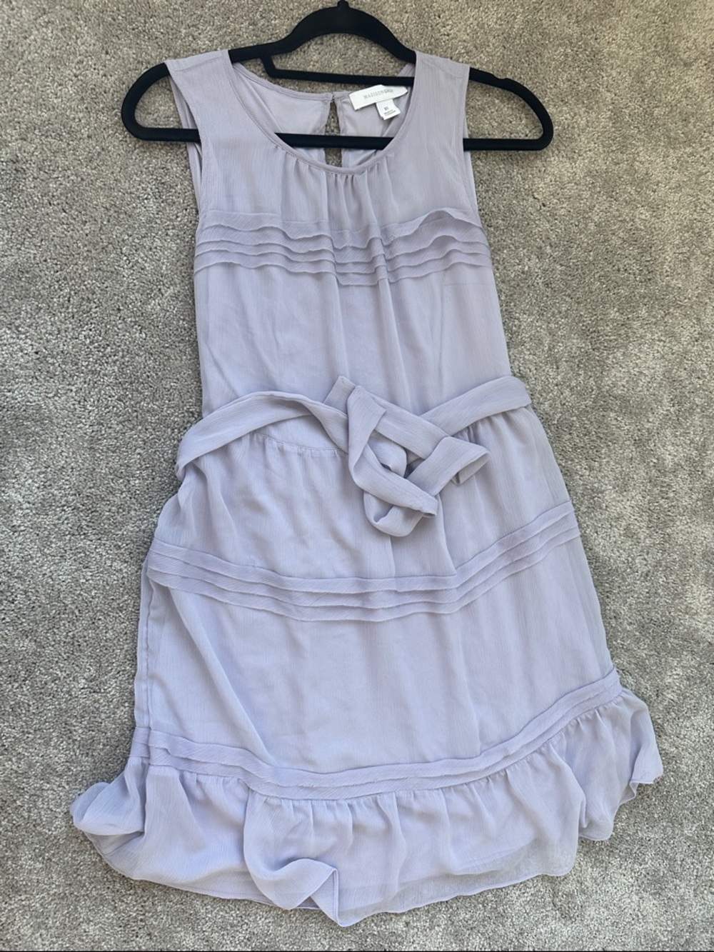 Sleeveless Lilac Ruffle Midi Dress with Self-Tie Belt